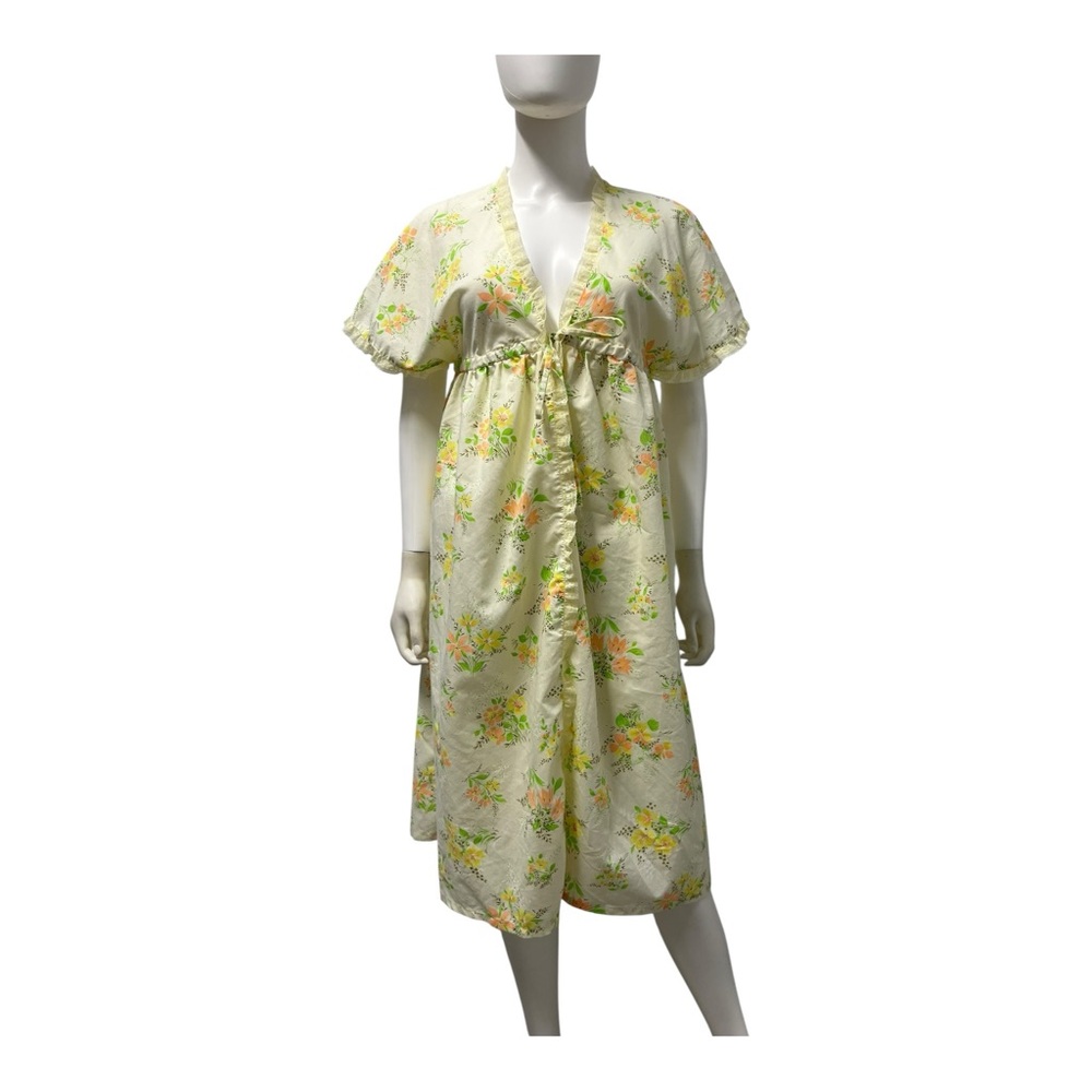 VTG 70s Yellow and Green Floral Women's Robe - Picture 2 of 9